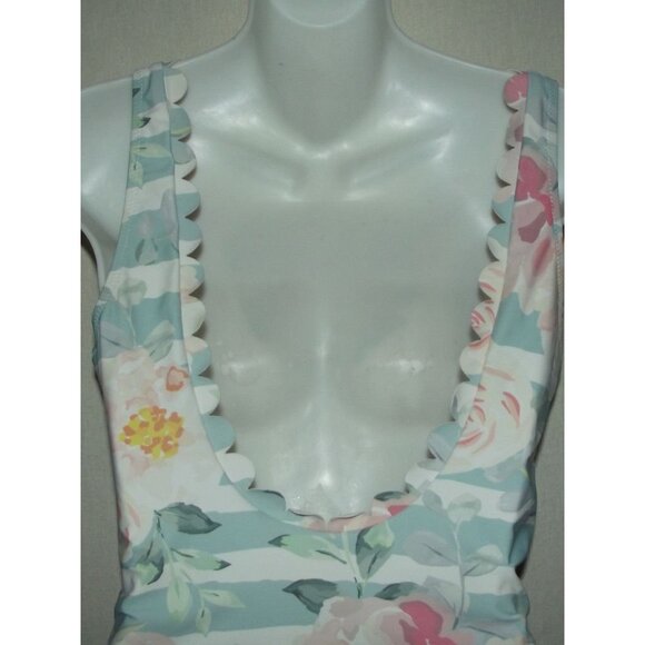 CUPSHE One Piece Swimsuit Womens Large lace up v-neck scalloped green coral pink - Picture 5 of 9